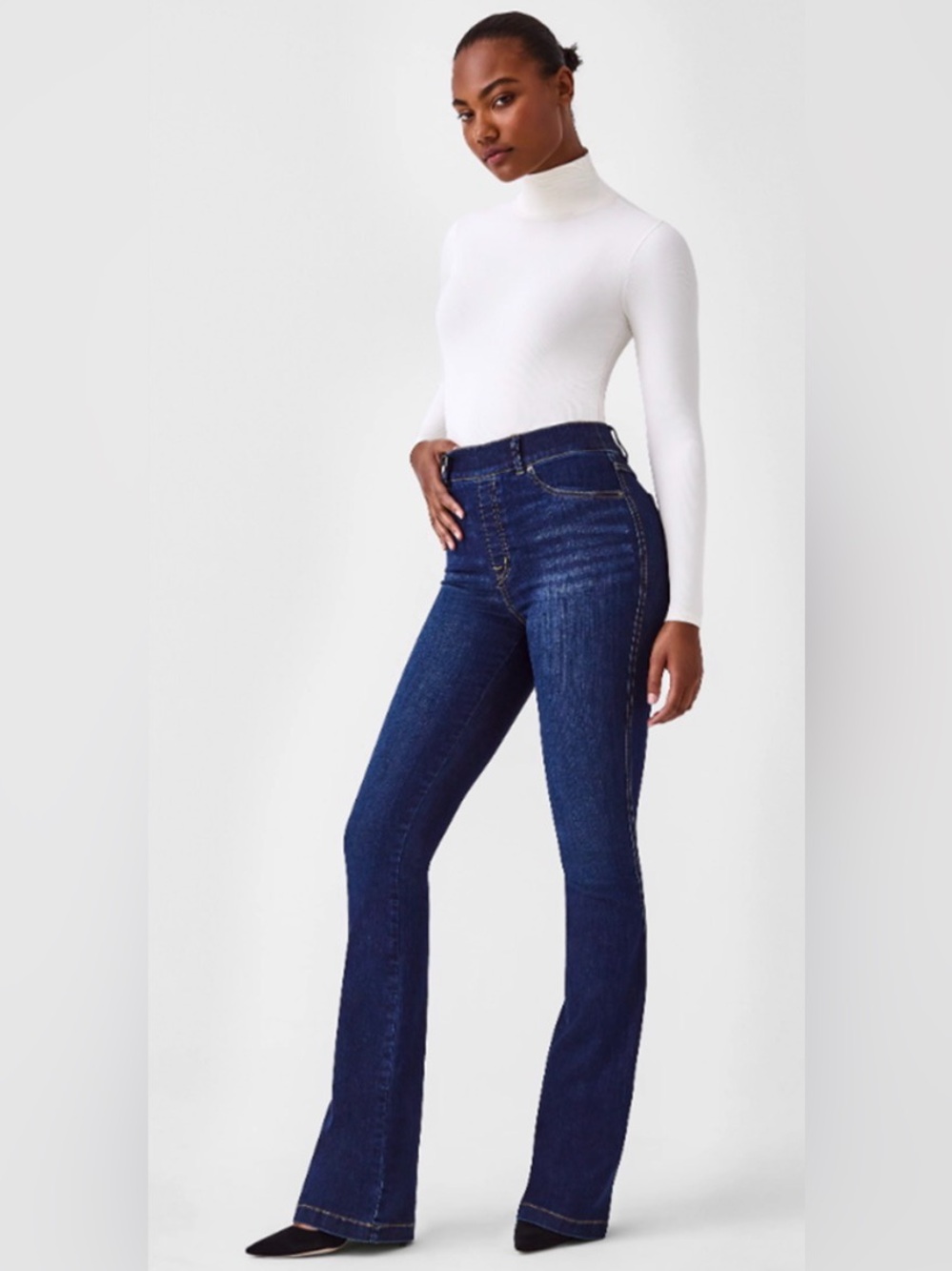 SPANX Flare Jeans Midnight High Rise Shaping Stretch Denim Size M